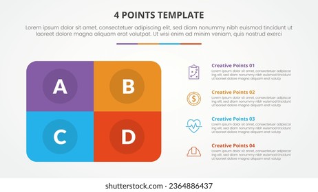 4 points stage template infographic concept for slide presentation with round box rectangle 4 point list with flat style