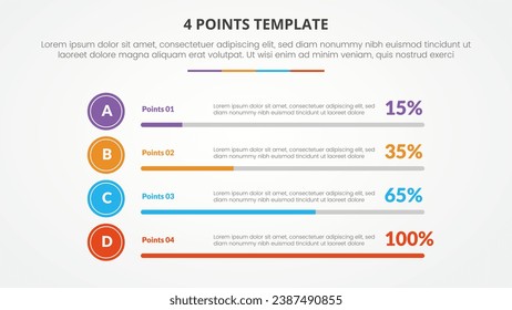 4 points stage template infographic concept for slide presentation with horizontal bar percentage with 4 point list with flat style