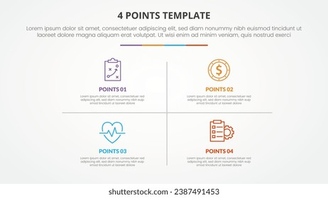4 points stage template infographic concept for slide presentation with matrix structure and line divider with 4 point list with flat style