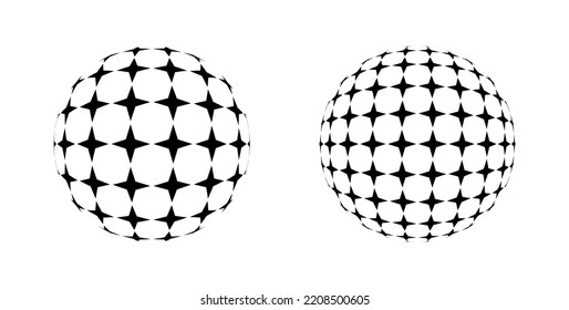 4 Points Star Pattern inside Circle Ball Sphere Vector Illustration Set Isolated on White
