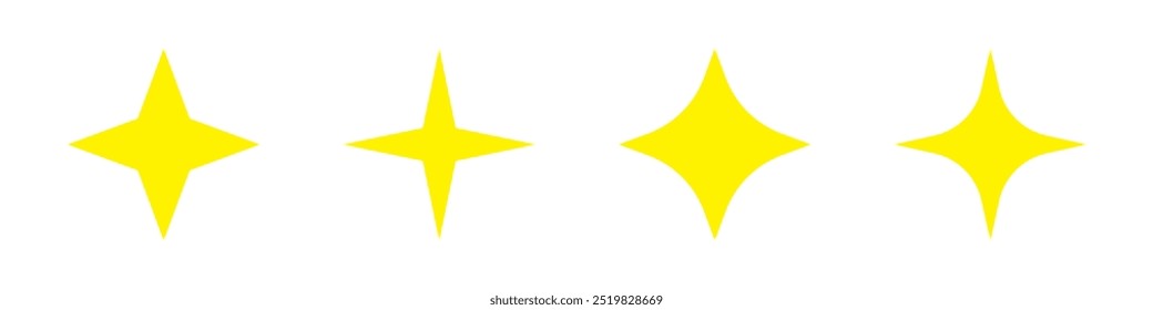 4 points stars decoration illustrations isolated in 4 variations. Vector yellow icons in flat style.