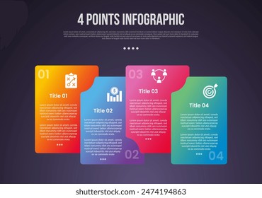 4 points or step process infographic with creative box container stack gradient with modern dark style for slide presentation vector