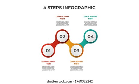 4 points of steps, connected circle diagram with number of sequence, infographic element template vector