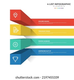 4 points of steps diagram, 3D list layout, infographic element template vector with icons