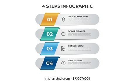 4 points of steps diagram, vertical list layout, infographic template vector.