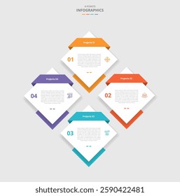 4 points template comparison concept for infographic with creative diamond shape on diamonds structure with drop shadow style with two point list information vector