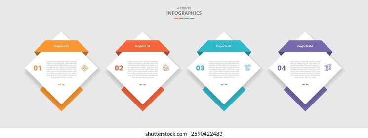 4 points template comparison concept for infographic with diamond shape on horizontal direction with drop shadow style with two point list information vector