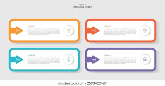 4 points template comparison concept for infographic with round rectangle with arrow shape accessories with drop shadow style with two point list information vector