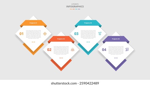 4 points template comparison concept for infographic with diamond shape up and down on horizontal direction with drop shadow style with two point list information vector