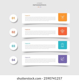 4 points template comparison concept for infographic with round rectange with circle badge on left with drop shadow style with two point list information vector