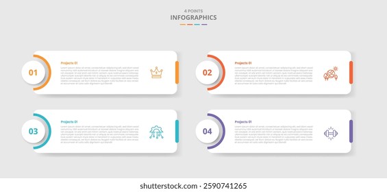 4 points template comparison concept for infographic with round box and circle badge on left cutting shape with drop shadow style with two point list information vector