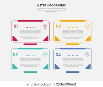 4 points template infographic outline style with 4 point step template with round rectangle box with full accessories badge for slide presentation vector