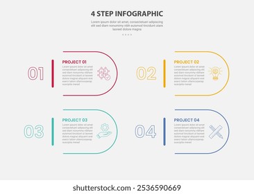 4 points template infographic outline style with 4 point step template with round rectangle container with big number for slide presentation vector