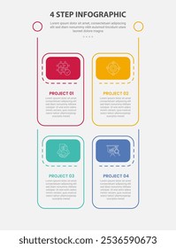4 points template infographic outline style with 4 point step template with vertical box structure with header badge for slide presentation vector
