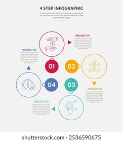 4 points template infographic outline style with 4 point step template with circle base for cycle circular on center for slide presentation vector