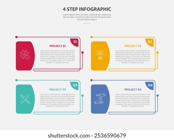 4 points template infographic outline style with 4 point step template with creative rectangle box with half edge badge for slide presentation vector