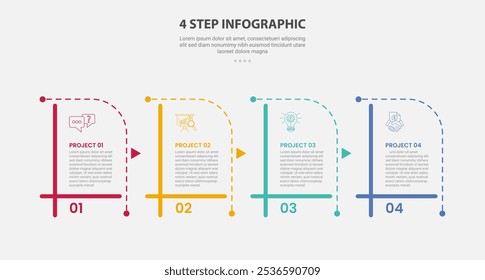 4 points template infographic outline style with 4 point step template with creative table box with dotted line combination for slide presentation vector