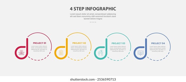 4 points template infographic outline style with 4 point step template with creative circle and badge accessories for slide presentation vector