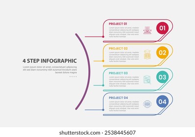 modelo de 4 pontos infográfico estilo de contorno com modelo de passo de 4 pontos com pilha vertical redonda criativa para vetor de apresentação de slide