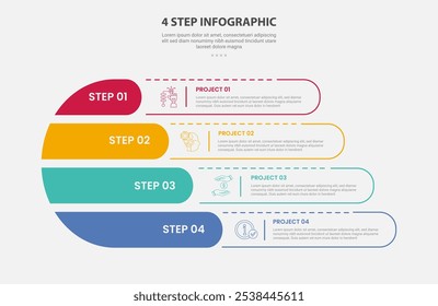 modelo de 4 pontos infográfico estilo de contorno com modelo de passo de 4 pontos com forma redonda fluida criativa com linha pontilhada para o vetor de apresentação de slide