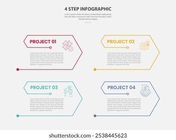 modelo de 4 pontos infográfico estilo de contorno com modelo de passo de 4 pontos com borda de seta com forma de fatia aberta para vetor de apresentação de slide