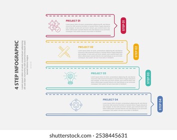 4 Punkte Vorlage Infografik Umriss Stil mit 4-Punkt-Schritt-Vorlage mit Umriss Rechteck vertikalen Stapel mit Pfeil auf Kante für Folie Präsentation Vektor
