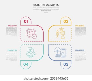 4 points template infographic outline style with 4 point step template with creative round center base with symmetric style for slide presentation vector