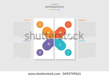 4 points template infographic with square box on matrix structure with drop shadow style with three stage list information vector