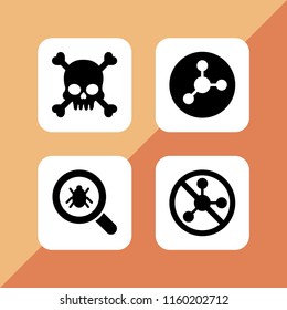 4 poison icons in vector set. pesticide, pest and human skull with crossed bones silhouette illustration for web and graphic design