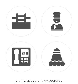4 Pool, 24 Service, Bellboy, Room Service modern icons on round shapes, vector illustration, eps10, trendy icon set.