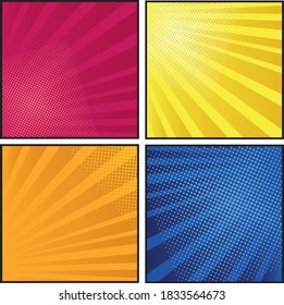 4 antecedentes de arte pop en colores amarillo, rosa, naranja y azul