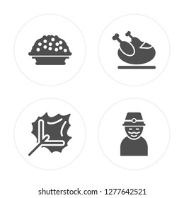 4 Porridge, Leaf, Turkey, Pilgrim modern icons on round shapes, vector illustration, eps10, trendy icon set.