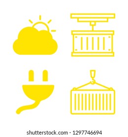 4 port icons with plug connector and stormy day weather symbol in this set