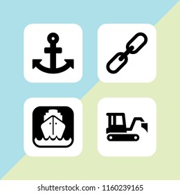 4 port icons in vector set. cruise, chain, anchor and transport illustration for web and graphic design