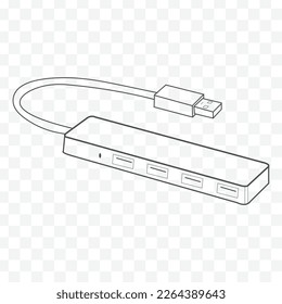 Ilustración del vector de línea de contorno USB de 4 puertos