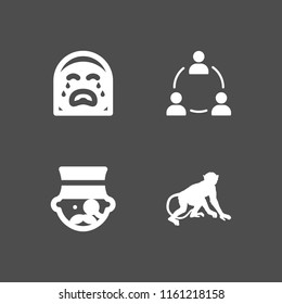4 portrait icons in vector set. crying, monkey, group and gentleman illustration for web and graphic design
