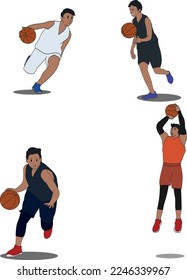 4 poses done by 4 basketball players vector illustration good for icons, sticker, etc