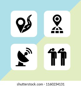 4 position icons in vector set. maps and location, satellite, location on road and recruits illustration for web and graphic design