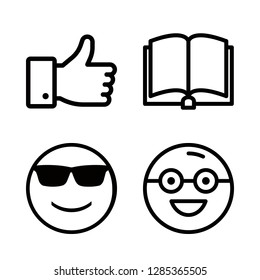4 positive icons with smiling face with sunglasses and nerd in this set