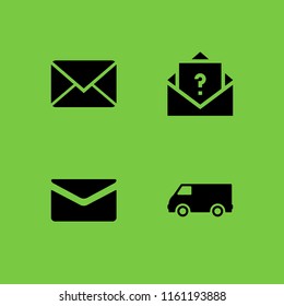 4 post icons in vector set. mail, close envelope and van illustration for web and graphic design