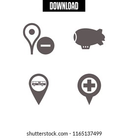 4 poster vector icon set with placeholder, zeppelin and bus stop pin icons for mobile and web