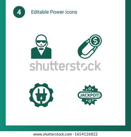 4 power filled icons set isolated on . Icons set with security, Attract, Electrical service, Jackpot icons.