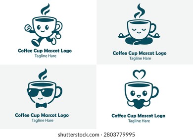 4 Premium Modern Minimalist Mascot Astronaut Coffee Cup Mascot Logo Bundle Black and White Clean Vector.