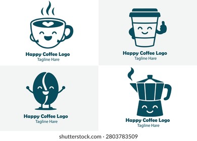 4 Premium Modern Minimalist Mascot Astronaut Happy Coffee Logo Bundle Black and White Clean Vector.