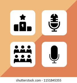 4 presentation icons in vector set. class, podium and microphone illustration for web and graphic design