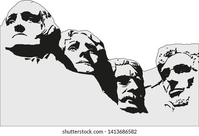 4 Presidents at Mount Rushmore National Memorial.Vector image.