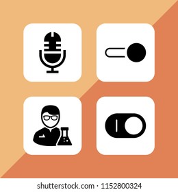 4 press icons in vector set. switch, microphone and science illustration for web and graphic design