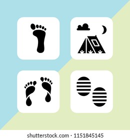 4 print icons in vector set. human footprints, footprint and tent illustration for web and graphic design