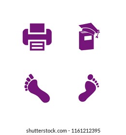 4 print icons in vector set. footprint, printer and book illustration for web and graphic design