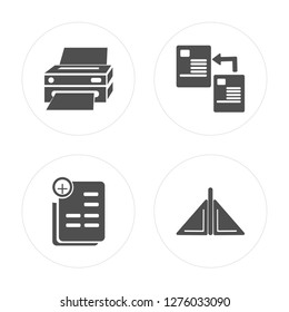 4 Printer, Insert, Copy, Mirror modern icons on round shapes, vector illustration, eps10, trendy icon set.